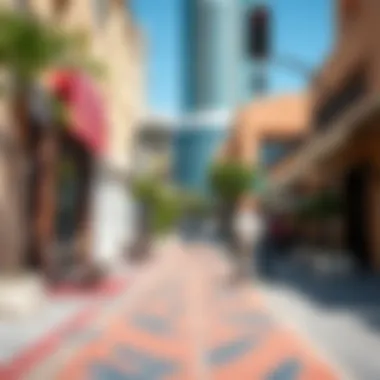 Vibrant Street Life in Barsha Heights Vibrant street scene of cafes and shops in Barsha Heights