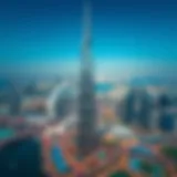 Aerial view of Al Khazna Tower showcasing its architectural elegance against the Dubai skyline