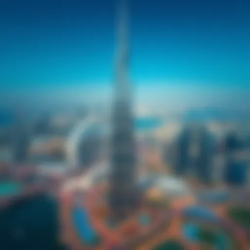 Aerial view of Al Khazna Tower showcasing its architectural elegance against the Dubai skyline