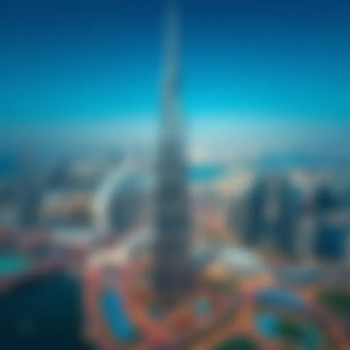 Aerial view of Al Khazna Tower showcasing its architectural elegance against the Dubai skyline