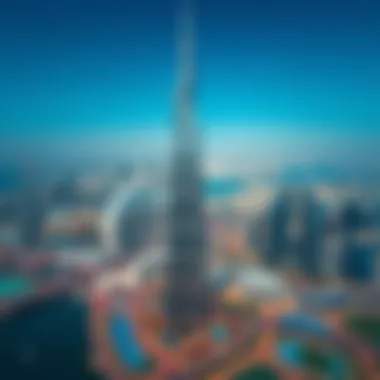 Aerial Perspective of Al Khazna Tower Aerial view of Al Khazna Tower showcasing its architectural elegance against the Dubai skyline