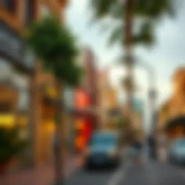 A picturesque street view of boutique shops in the lively neighborhood of Karama