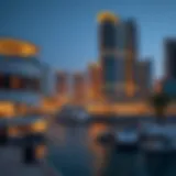 A stunning view of Dubai Wharf showcasing modern architecture and waterfront lifestyle