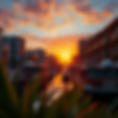 Vibrant Sunset at Dubai Wharf A picturesque sunset scene at Dubai Wharf reflecting vibrant community life