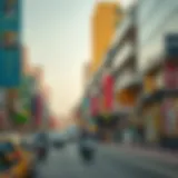 View of bustling Mussafah street showcasing rental options