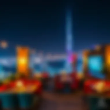 Vibrant Rooftop Lounge Atmosphere Atmospheric rooftop lounge with city lights