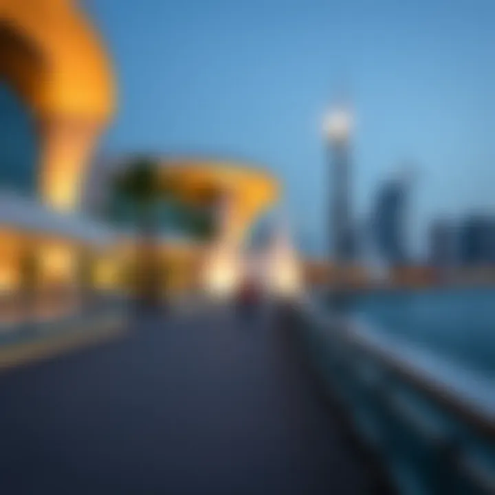 The architectural design of the Dubai boardwalk showcasing modern aesthetics