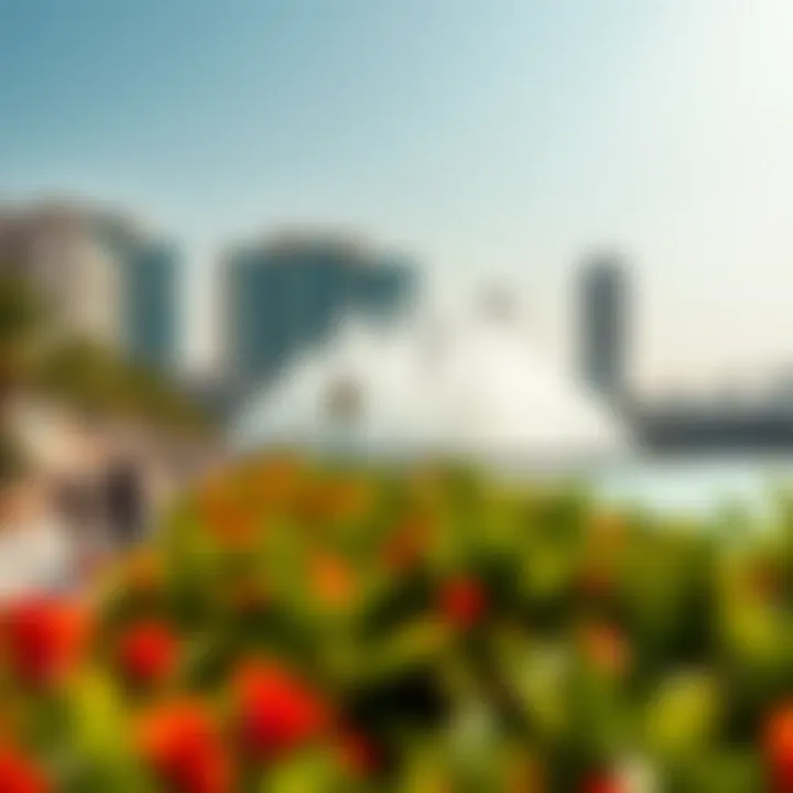 A scenic shot of the surrounding amenities enhancing the fountain experience