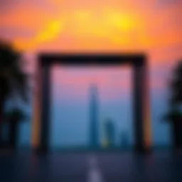 A stunning view of the Dubai Frame at sunset