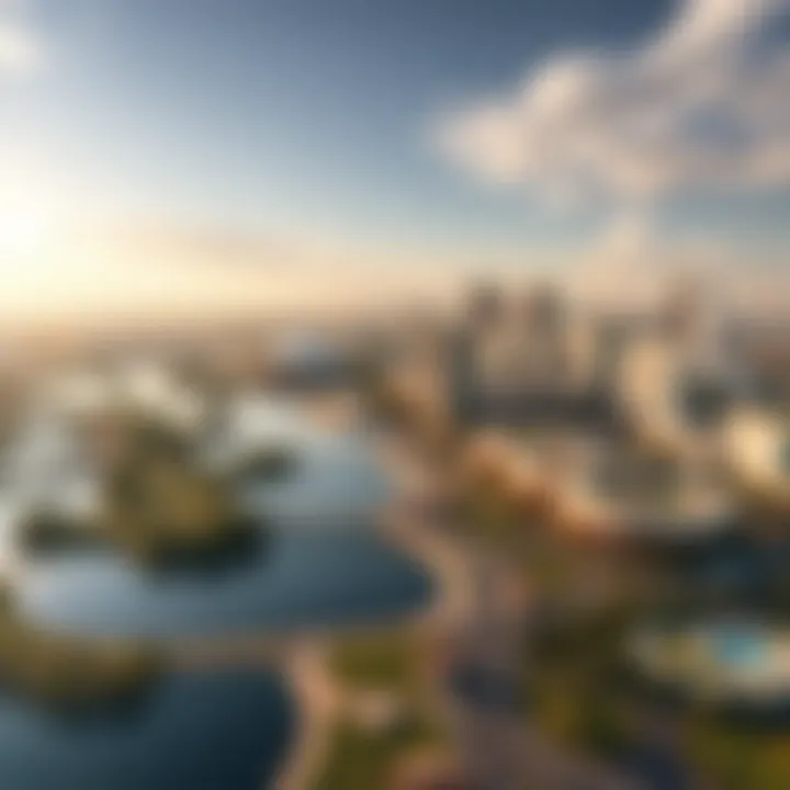 An aerial view showcasing the integration of lakes within Dubai's urban landscape.