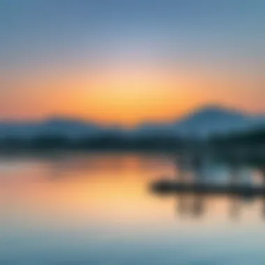 Tranquil Sunset Over the Lake A tranquil sunset over the lake, highlighting its beauty and peaceful ambiance.